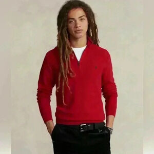 Polo Ralph Lauren Mesh-Knit Cotton Quarter-Zip Sweater
red color  youth (18/20)